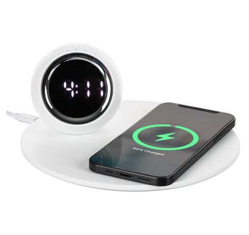 Станция беспроводной зарядки с часами и подсветкой GlobeBee, белая